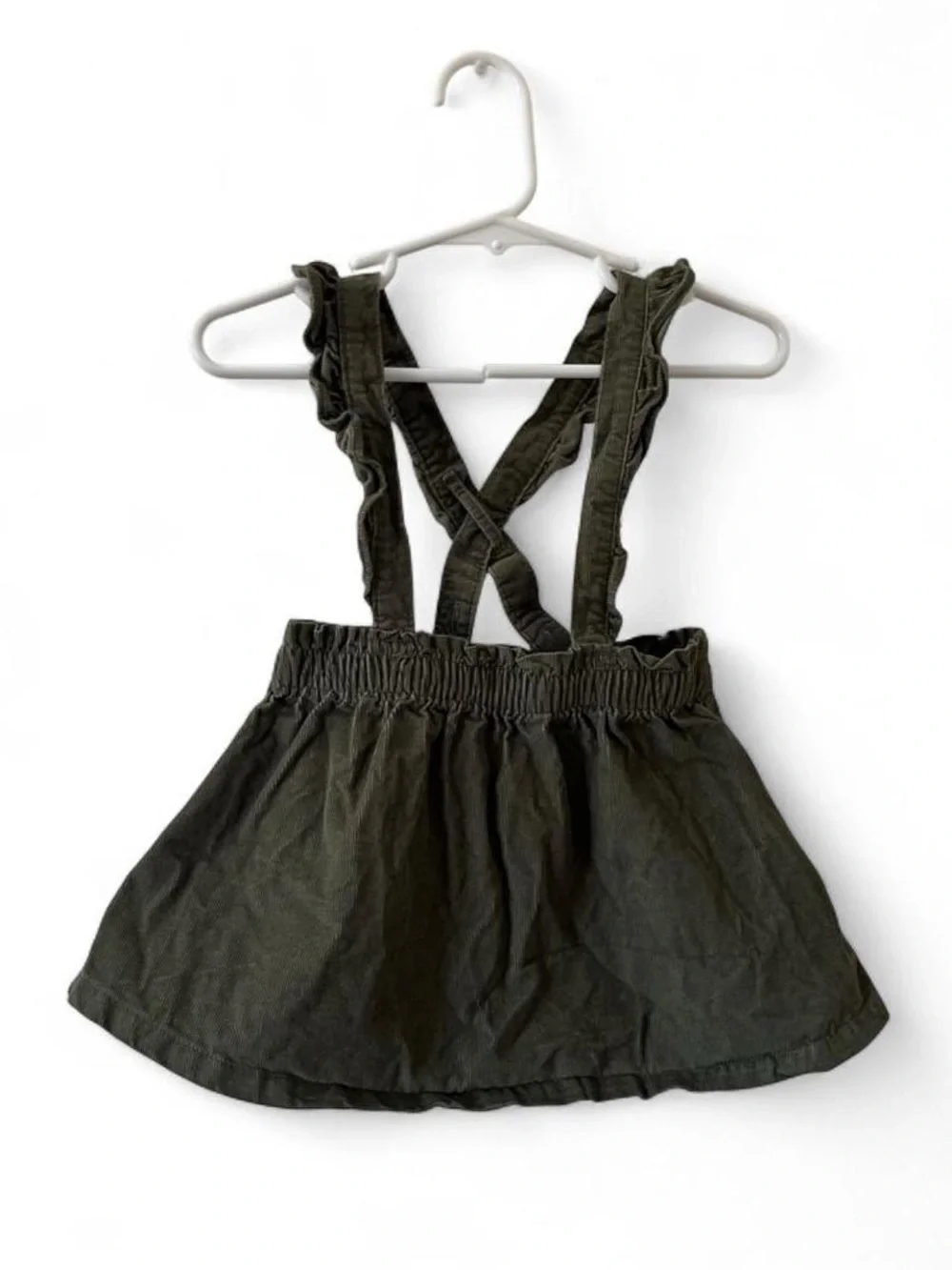 18M Girl Olive Green Sleeveless Criss Cross Back Corduroy Overalls Dress Carters